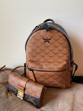 MCM Stark Mixed Monogram Canvas Backpack  and Wallet on Chain